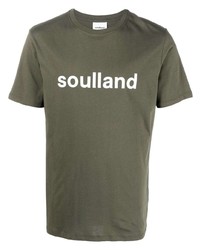 Мужская оливковая футболка с круглым вырезом с принтом от Soulland