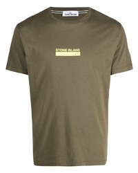 Мужская оливковая футболка с круглым вырезом с принтом от Stone Island