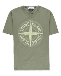 Мужская оливковая футболка с круглым вырезом с принтом от Stone Island