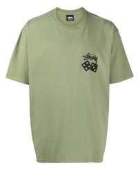 Мужская оливковая футболка с круглым вырезом с принтом от Stussy