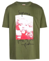 Мужская оливковая футболка с круглым вырезом с принтом от Supreme
