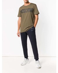 Мужская оливковая футболка с круглым вырезом с принтом от Moschino