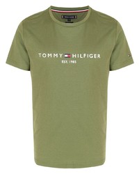Мужская оливковая футболка с круглым вырезом с принтом от Tommy Hilfiger
