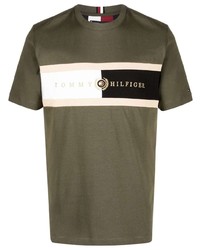 Мужская оливковая футболка с круглым вырезом с принтом от Tommy Hilfiger