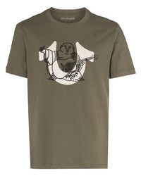 Мужская оливковая футболка с круглым вырезом с принтом от True Religion