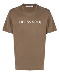 Мужская оливковая футболка с круглым вырезом с принтом от Trussardi