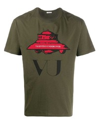 Мужская оливковая футболка с круглым вырезом с принтом от Valentino
