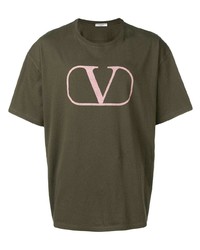 Мужская оливковая футболка с круглым вырезом с принтом от Valentino