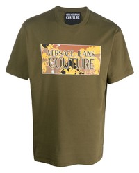 Мужская оливковая футболка с круглым вырезом с принтом от VERSACE JEANS COUTURE