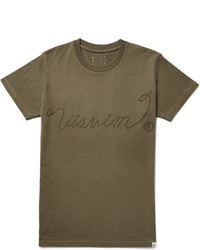 Мужская оливковая футболка с круглым вырезом с принтом от VISVIM