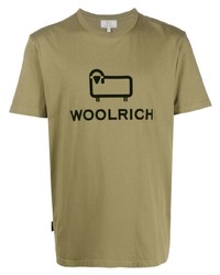 Мужская оливковая футболка с круглым вырезом с принтом от Woolrich