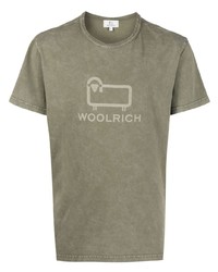 Мужская оливковая футболка с круглым вырезом с принтом от Woolrich
