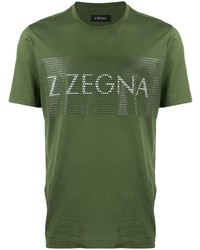 Мужская оливковая футболка с круглым вырезом с принтом от Z Zegna
