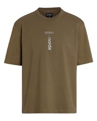 Мужская оливковая футболка с круглым вырезом с принтом от Zegna