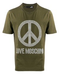 Мужская оливковая футболка с круглым вырезом с украшением от Love Moschino