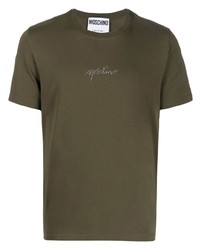 Мужская оливковая футболка с круглым вырезом с украшением от Moschino
