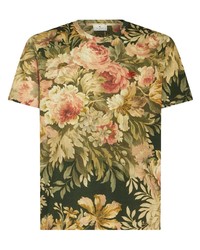 Мужская оливковая футболка с круглым вырезом с цветочным принтом от Etro
