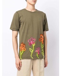 Мужская оливковая футболка с круглым вырезом с цветочным принтом от Stain Shade