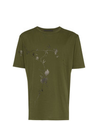 Мужская оливковая футболка с круглым вырезом с цветочным принтом от Haider Ackermann