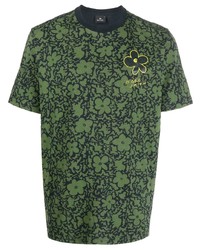Мужская оливковая футболка с круглым вырезом с цветочным принтом от PS Paul Smith