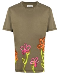Мужская оливковая футболка с круглым вырезом с цветочным принтом от Stain Shade