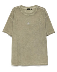 Оливковая футболка с круглым вырезом с шипами