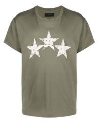 Мужская оливковая футболка с круглым вырезом со звездами от Amiri
