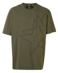 Мужская оливковая футболка с круглым вырезом со звездами от N°21