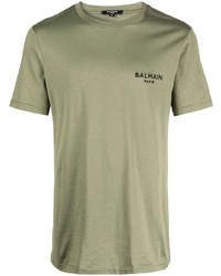 Мужская оливковая футболка с круглым вырезом от Balmain