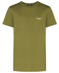 Мужская оливковая футболка с круглым вырезом от Balmain
