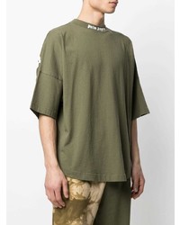 Мужская оливковая футболка с круглым вырезом от Palm Angels