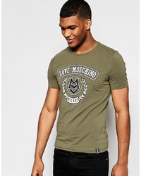 Мужская оливковая футболка с круглым вырезом от Love Moschino