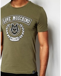 Мужская оливковая футболка с круглым вырезом от Love Moschino