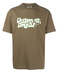 Мужская оливковая футболка с круглым вырезом от Palm Angels