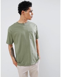 Мужская оливковая футболка с круглым вырезом от Pull&Bear