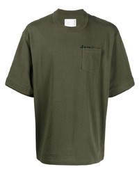 Мужская оливковая футболка с круглым вырезом от Sacai