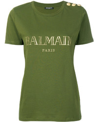 Женская оливковая футболка с принтом от Balmain