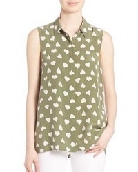 Оливковая шелковая блузка с принтом