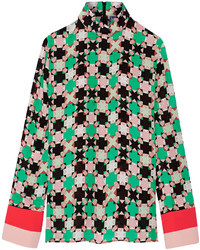 Оливковая шелковая блузка с принтом от Emilio Pucci