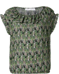 Оливковая шелковая блузка с рюшами от Societe Anonyme