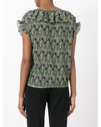 Оливковая шелковая блузка с рюшами от Societe Anonyme