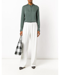 Оливковая шелковая блузка от Vince