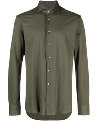 Мужская оливковая шелковая рубашка с длинным рукавом от Canali