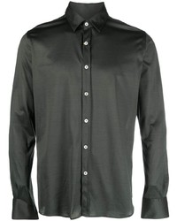 Мужская оливковая шелковая рубашка с длинным рукавом от Canali