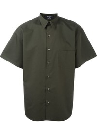 Оливковая шелковая рубашка с коротким рукавом