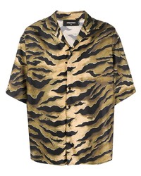 Мужская оливковая шелковая рубашка с коротким рукавом с принтом от DSQUARED2