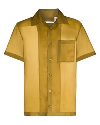 Мужская оливковая шелковая рубашка с коротким рукавом от Helmut Lang