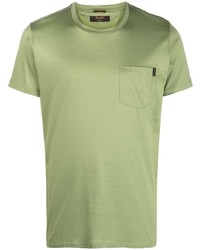 Оливковая шелковая футболка с круглым вырезом