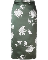Оливковая шелковая юбка-карандаш с принтом