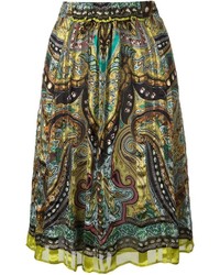 Оливковая шелковая юбка с принтом от Etro